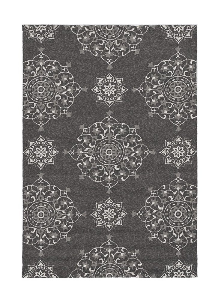5' X 8' Charcoal Round Floral Indoor Outdoor Area Rug