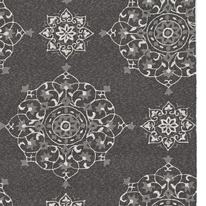 5' X 8' Charcoal Round Floral Indoor Outdoor Area Rug