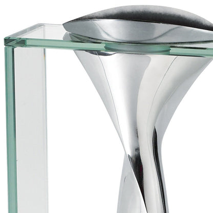 14" Clear Cylinder Aluminum And Crystal Glass Table Vase