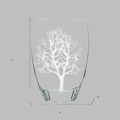 12 Mouth Blown Frosted Crystal European Made Tree Of Life Vase