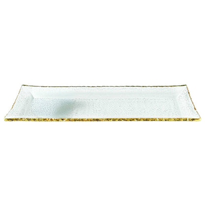 18 Mouth Blown Rectangular Edge Gold Leaf Serving Platter Or Tray