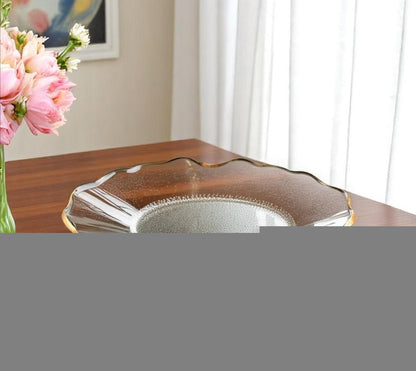 10" Clear And Gold Glass Platter