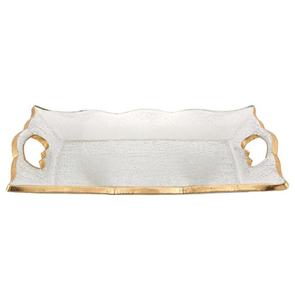 11" Clear And Gold Seeded Glass Serving Tray With Handles