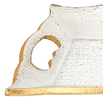 20" Clear And Gold Seeded Glass Serving Tray With Handles