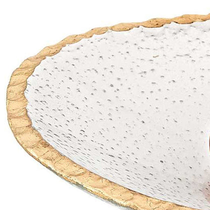 8" Clear And Gold Glass Scalloped Edge Oval Serving Bowl