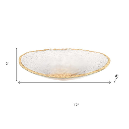 8" Clear And Gold Glass Scalloped Edge Oval Serving Bowl