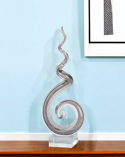 20" Clear and Brown Murano Glass Modern Abstract Tabletop Sculpture