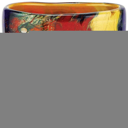 11"  Red Purple And Yellow Abstract Oval Murano Glass Table Vase