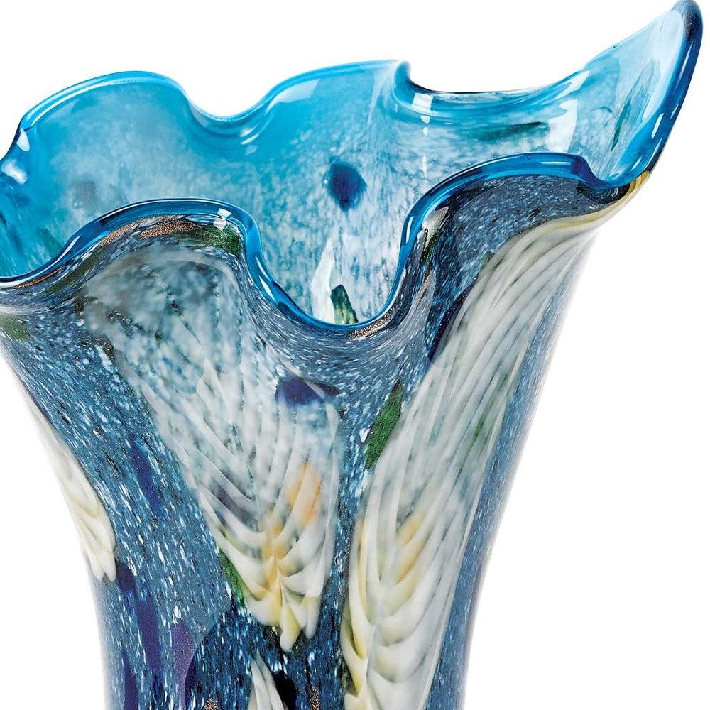 17" Blue And Green Cylinder Crystal Glass Table Vase