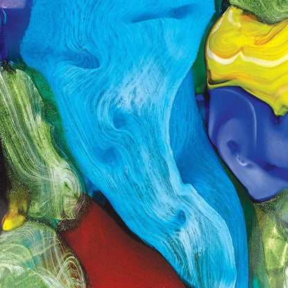 11" Blue Green Red And Yellow Cylinder Murano Glass Table Vase