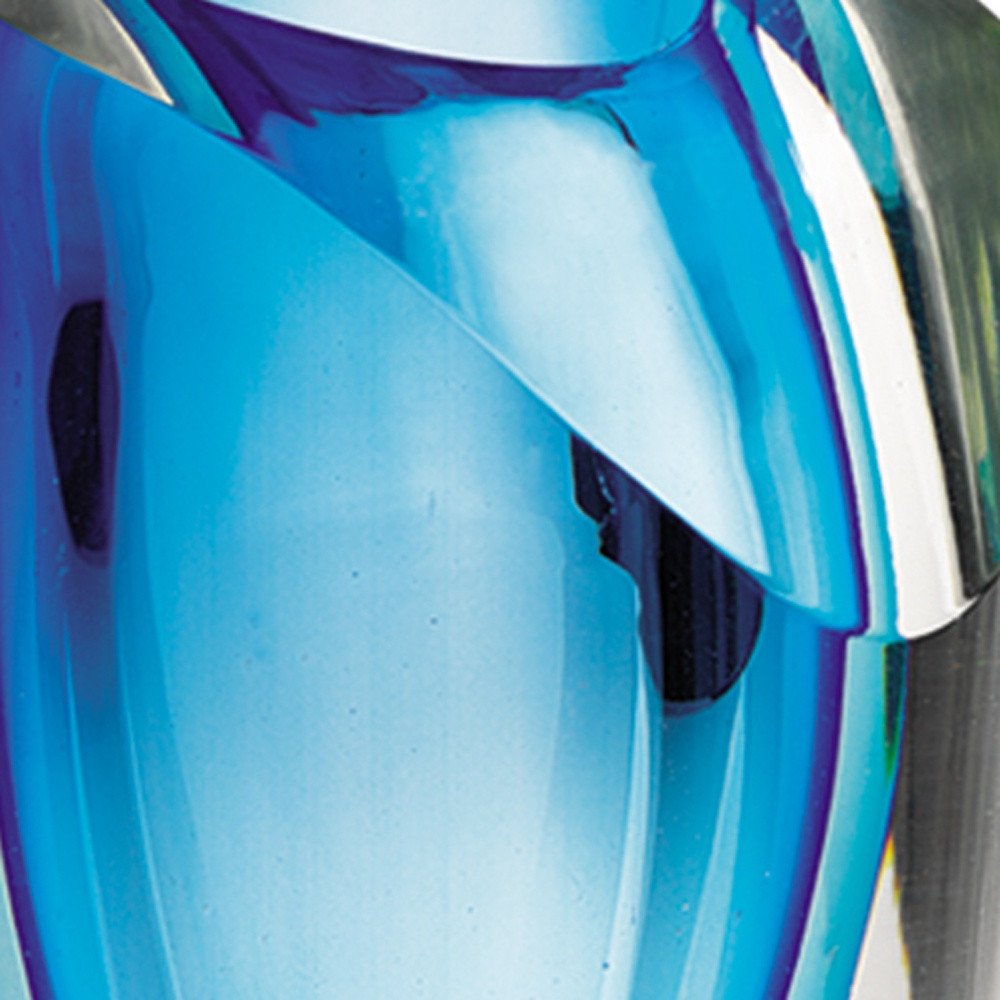 10" Clear And Blue Abstract Cylinder Lead Free Crystal Table Vase