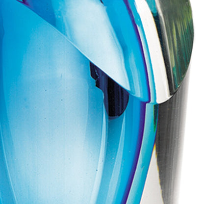 10" Clear And Blue Abstract Cylinder Lead Free Crystal Table Vase