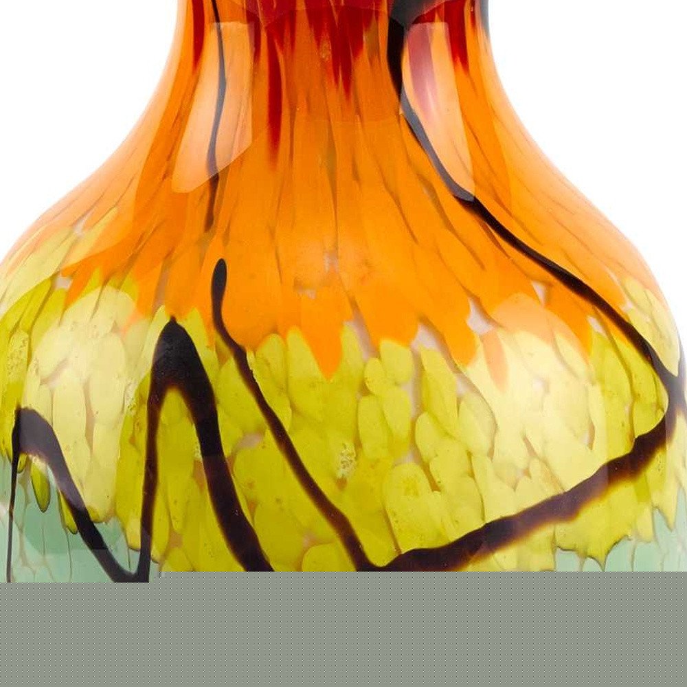 11" Black Blue Red And Yellow Abstract Urn Handblown Glass Table Vase