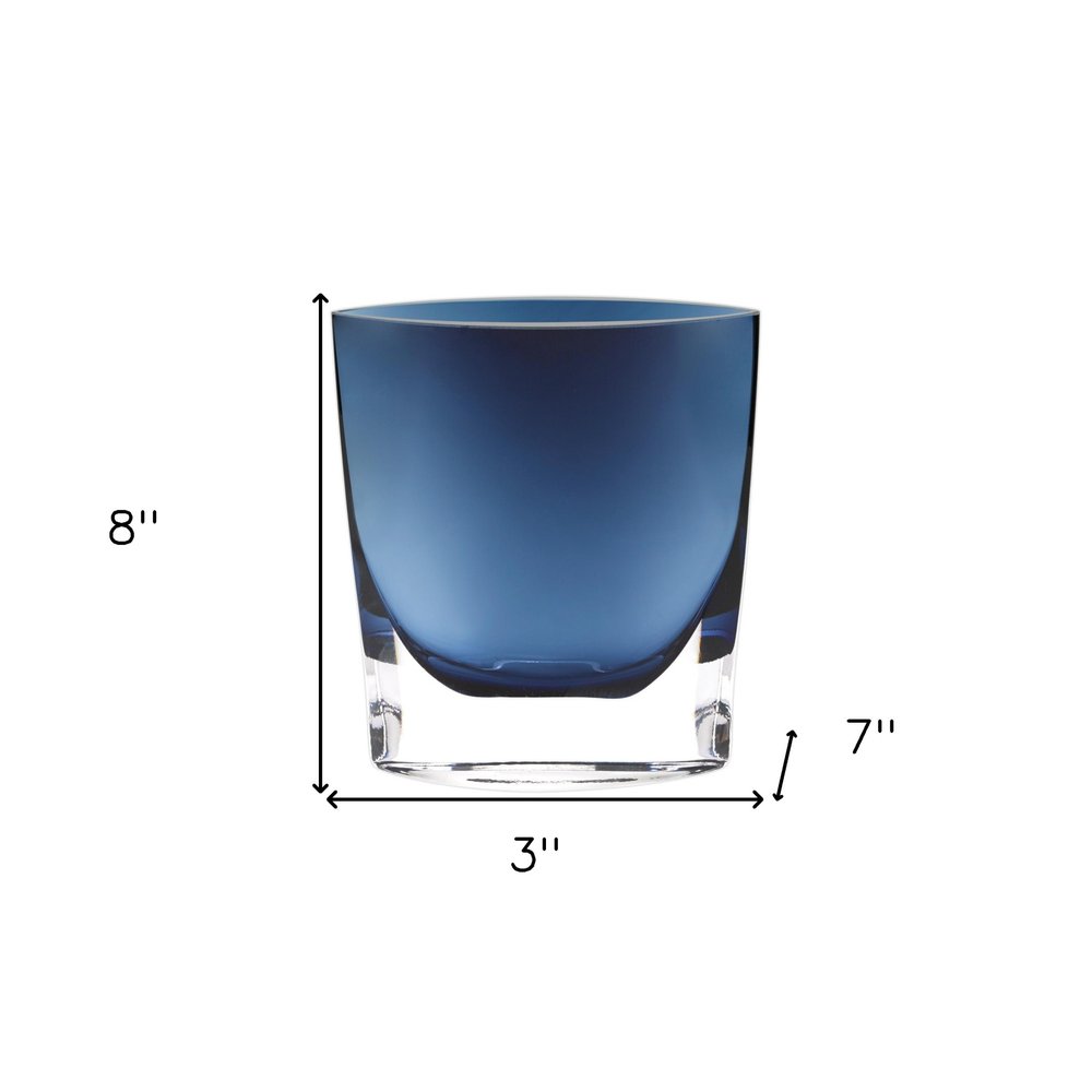 8" Midnight Blue And Clear Oval Crystal Glass Table Vase