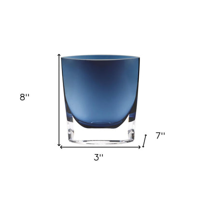 8" Midnight Blue And Clear Oval Crystal Glass Table Vase