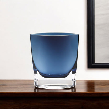 8" Midnight Blue And Clear Oval Crystal Glass Table Vase