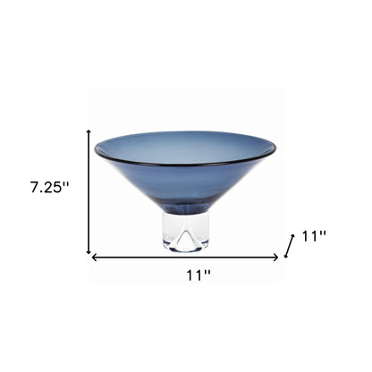 11" Blue Mouth Blown Crystal Round Pedestal Centerpiece Bowl