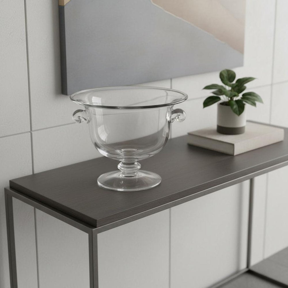 13" Clear Lead Free Crystal Round Pedestal Centerpiece Bowl With Handles