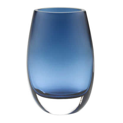 8" Midnight Blue And Clear Oval Lead Free Crystal Table Vase