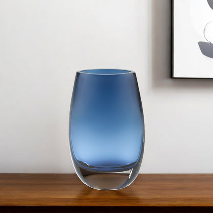 8" Midnight Blue And Clear Oval Lead Free Crystal Table Vase
