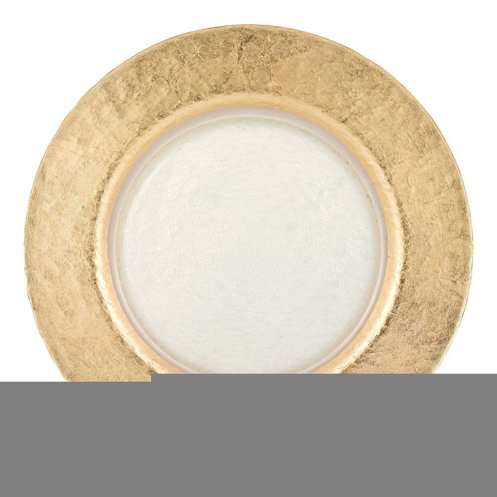 13" Clear And Gold Round Glass Handmade Charger Plate