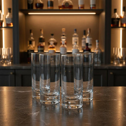 Set of Four Clear Mouth Blown Crystal Highball Glasses