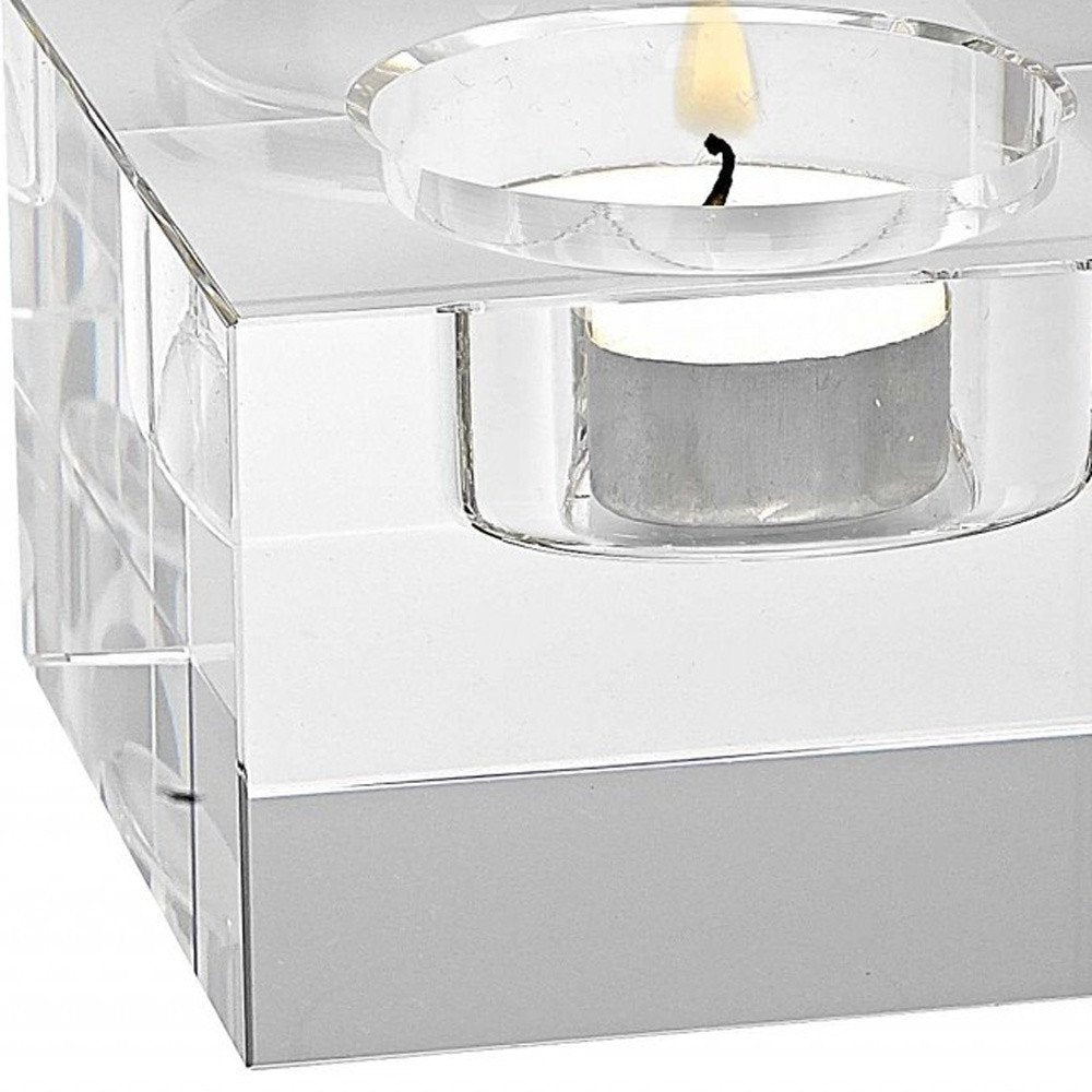 Hand Crafted Crystal Block Pair Of Tlite Holders