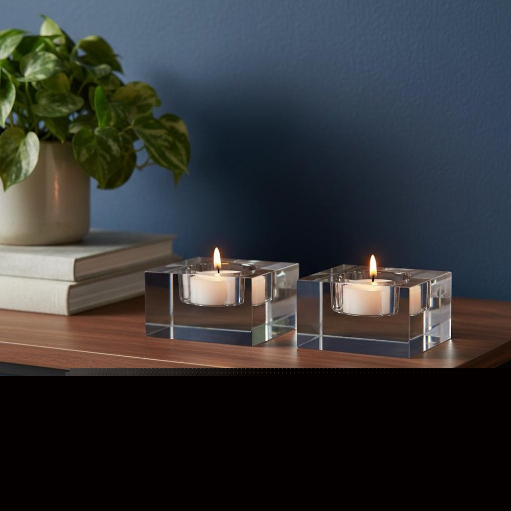 Hand Crafted Crystal Block Pair Of Tlite Holders