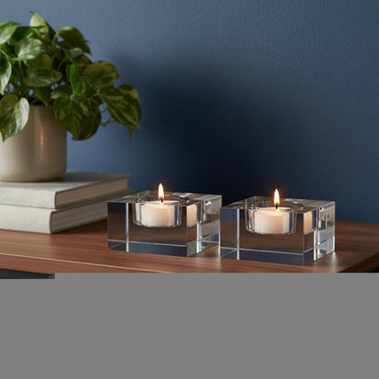 Hand Crafted Crystal Block Pair Of Tlite Holders