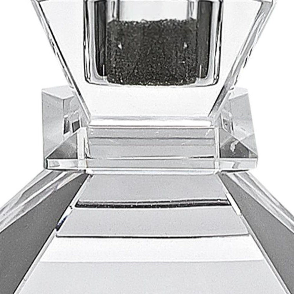 Set of Two Clear Crystal Tabletop Taper Candlesticks