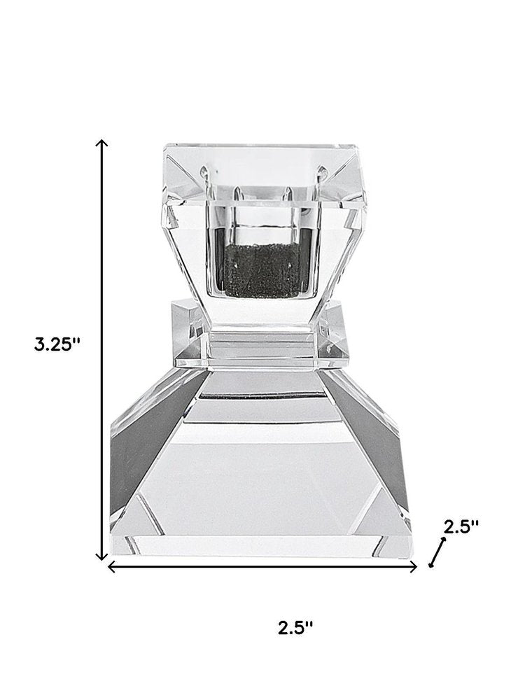 Set of Two Clear Crystal Tabletop Taper Candlesticks