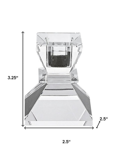 Set of Two Clear Crystal Tabletop Taper Candlesticks