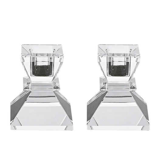 Set of Two Clear Crystal Tabletop Taper Candlesticks