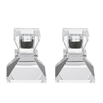 Set of Two Clear Crystal Tabletop Taper Candlesticks