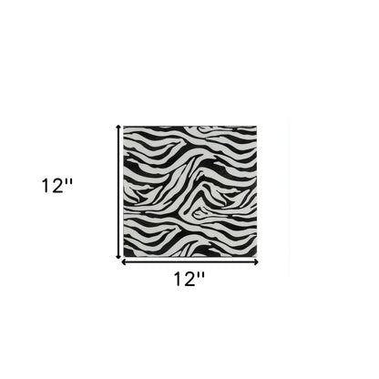 12" Black And White Zebra Iron And Resin Square Hanging Wall Tile