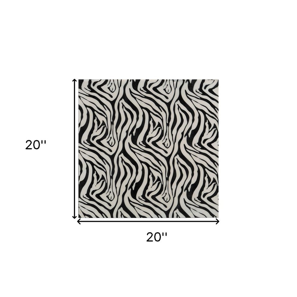 20" Black And White Zebra Iron And Resin Square Hanging Wall Tile