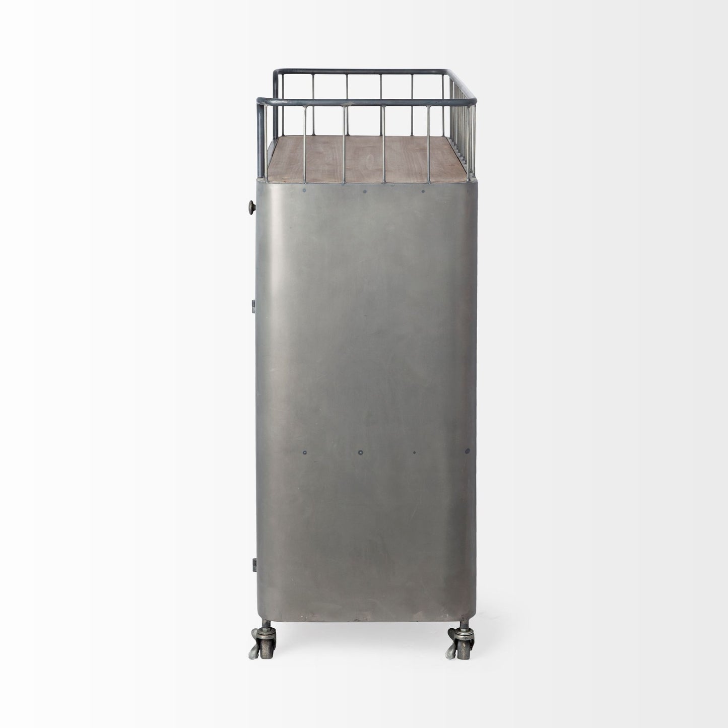 35" Gray Steel Metal And Wood Rolling Kitchen Bar Cart