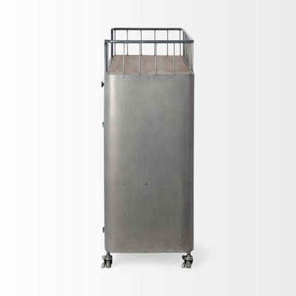 35" Gray Steel Metal And Wood Rolling Kitchen Bar Cart