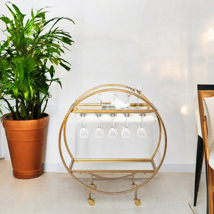 Gold 36" Round Rolling Kitchen Cart With Storage
