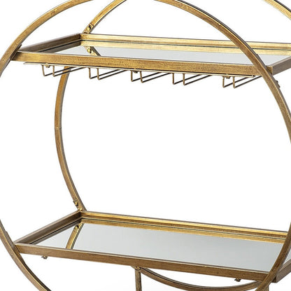 Gold 36" Round Rolling Kitchen Cart With Storage