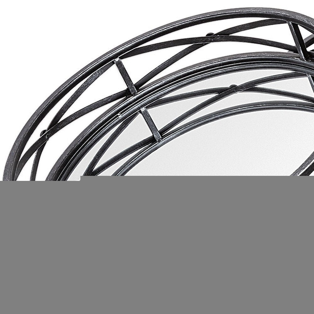 Set of Two Black Round Metal And Mirrored Glass Vanity Trays