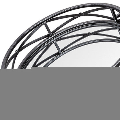 Set of Two Black Round Metal And Mirrored Glass Vanity Trays