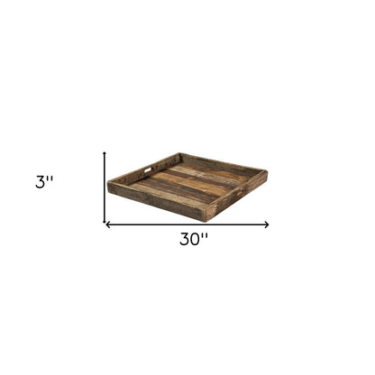 30" Brown Square Reclaimed Wood Serving Tray With Handles