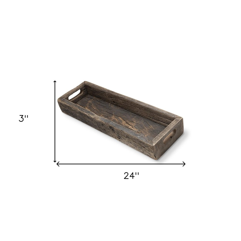 24" Brown Solid Wood Handmade Vanity Tray With Handles