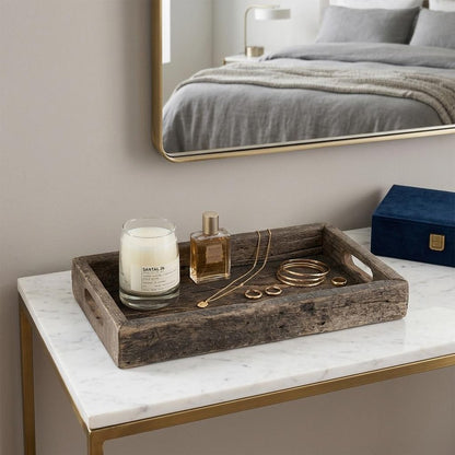 24" Brown Solid Wood Handmade Vanity Tray With Handles