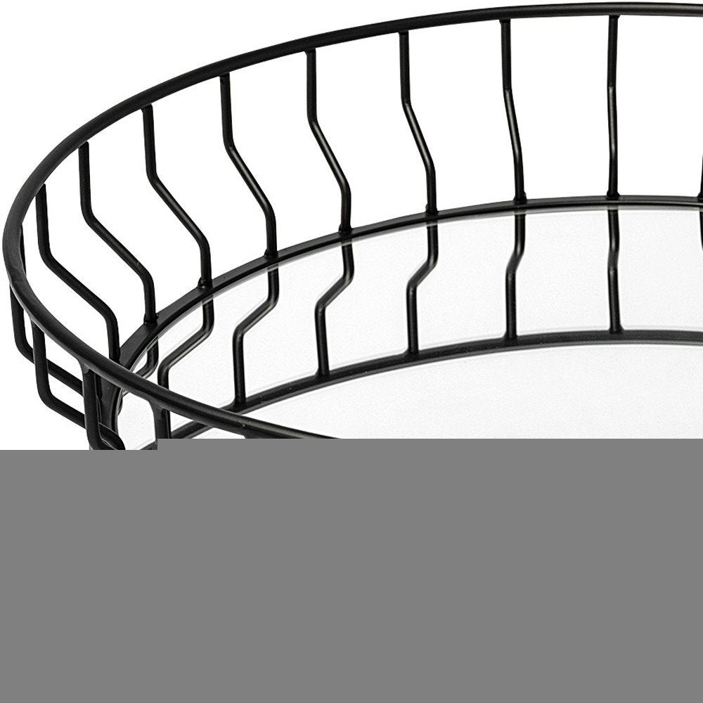 20" Black Round Metal Indoor Outdoor Serving Tray With Handles