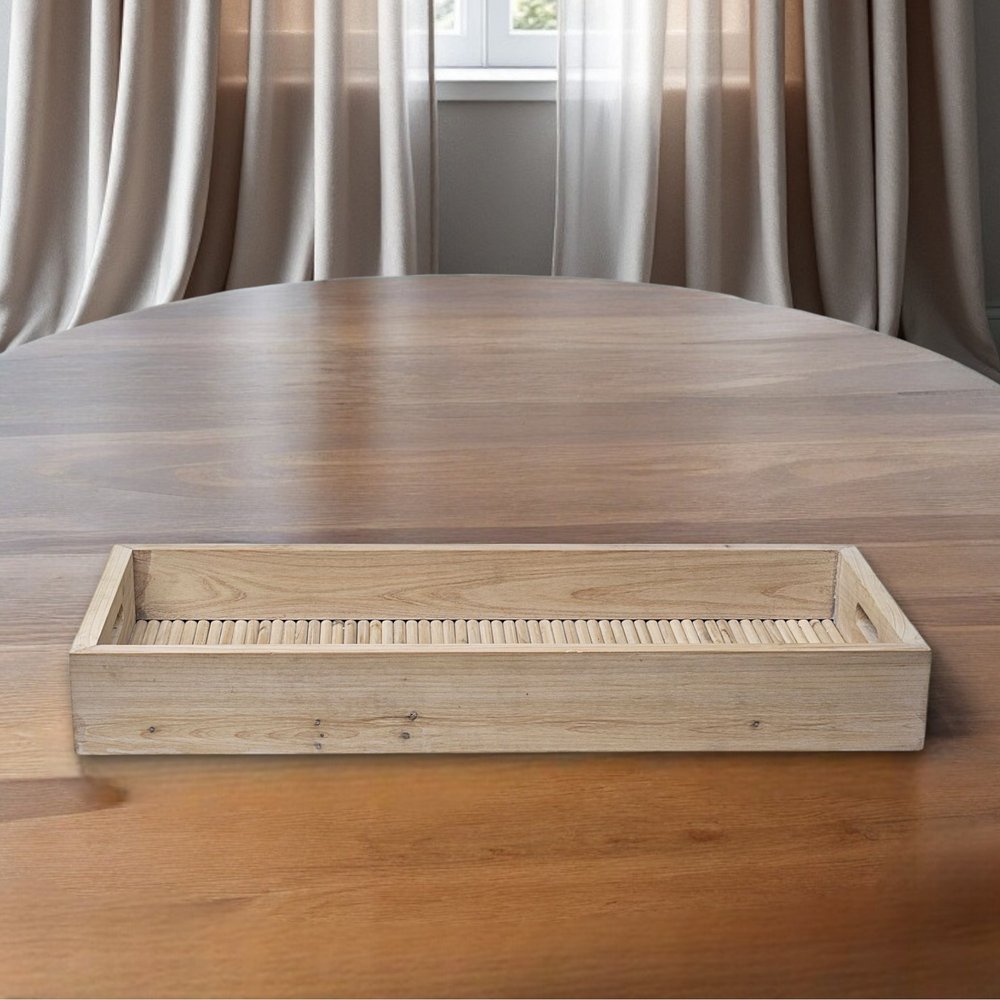 28" Natural Wood Indoor Outdoor Tray With Handles