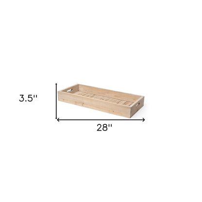 28" Natural Wood Indoor Outdoor Tray With Handles