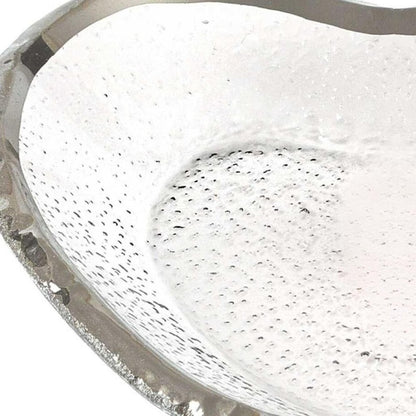 8" Mouth Blown Seeded Glass Heart Plate with Silver Rim