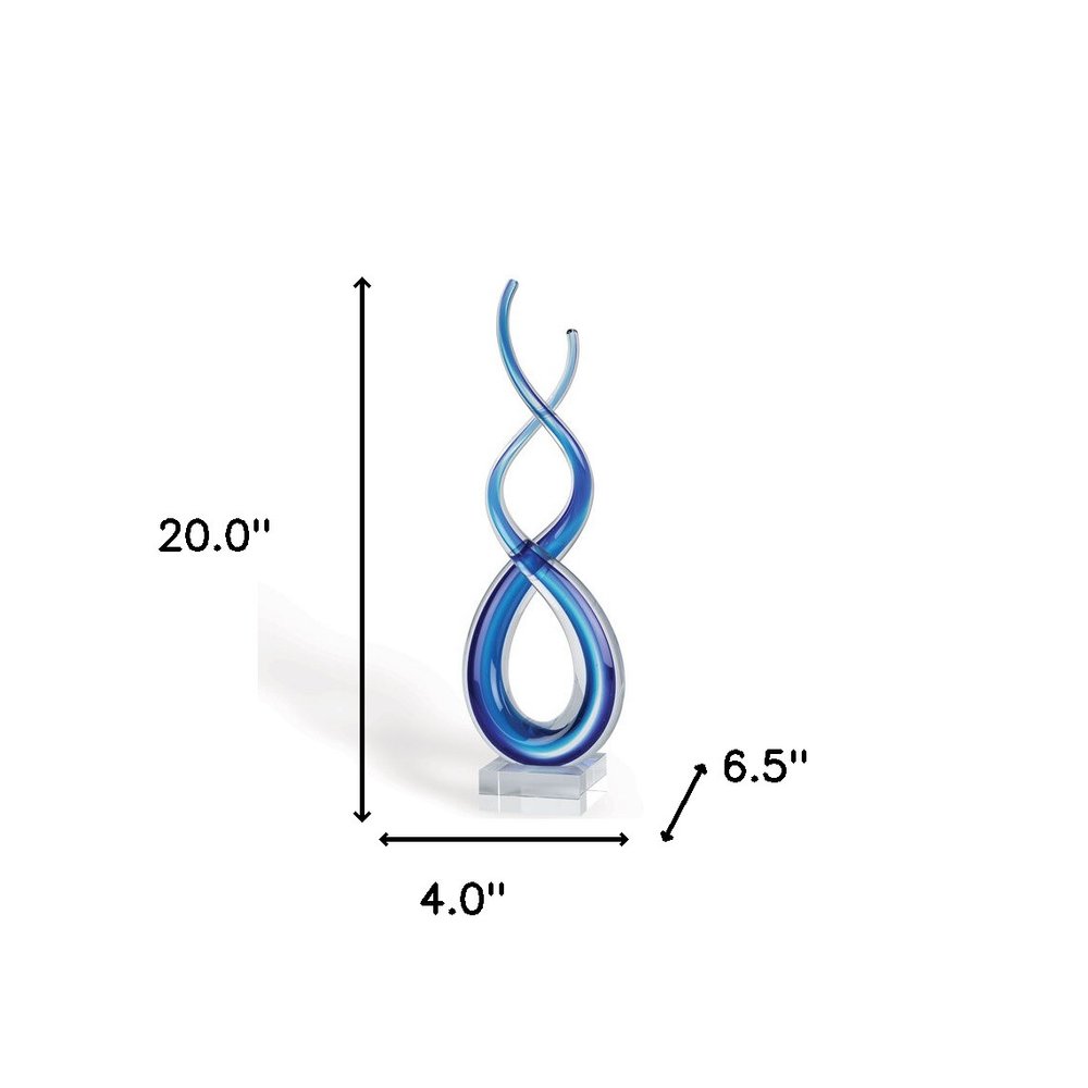 20" Clear and Blue Murano Glass Modern Abstract Tabletop Sculpture